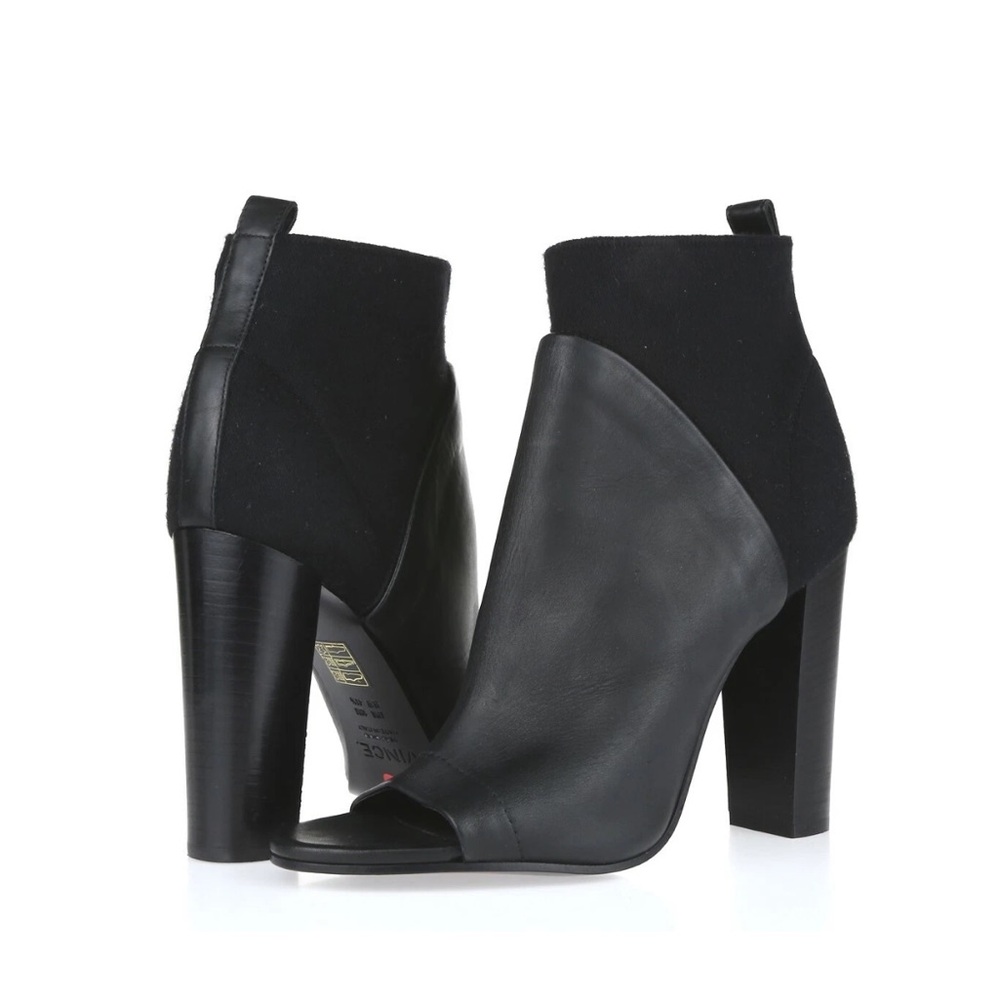 Women's Vince Aren Black Leather Peep Toe Booties 10M LIKE NEW W/BOX